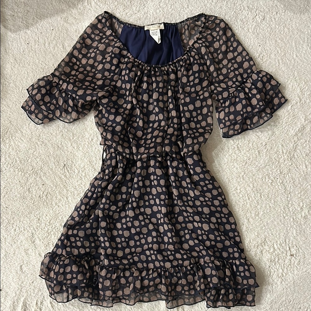 Pretty Good Navy and Pink Polka Dot Dress